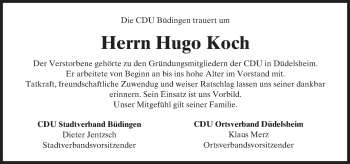 Traueranzeige von Hugo Koch von  Kreisanzeiger