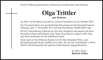 Traueranzeige von Olga Trittler von  Wiesbaden komplett