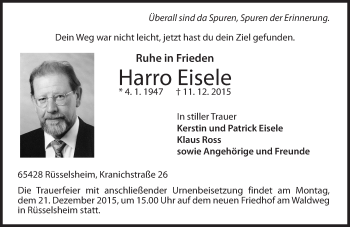 Traueranzeige von Harro Eisele von  Mainspitze