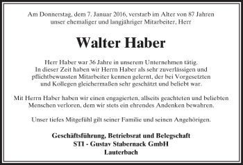 Traueranzeige von Walter Haber von VRM Trauer