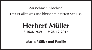 Traueranzeige von Herbert Müller von  Wiesbaden komplett