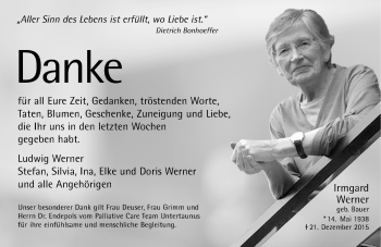 Traueranzeige von Irmgard Werner von  WK-UTA/Aar-Bote