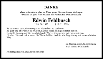 Traueranzeige von Edwin Feldbusch von  Gießener Anzeiger
