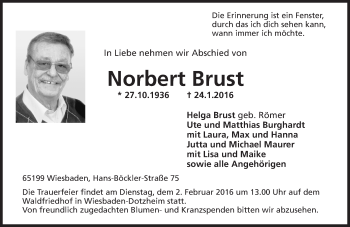 Traueranzeige von Norbert Brust von  Wiesbaden komplett