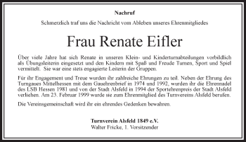 Traueranzeige von Renate Eifler von VRM Trauer