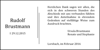 Traueranzeige von Rudolf Brustmann von  Hofheimer Zeitung