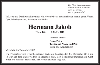 Traueranzeige von Hermann Jakob von  GT Extra