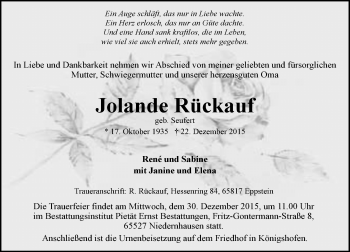 Traueranzeige von Jolande Rückauf von  Wiesbaden komplett