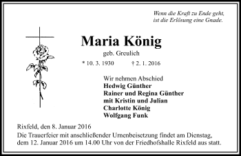 Traueranzeige von Maria König von VRM Trauer