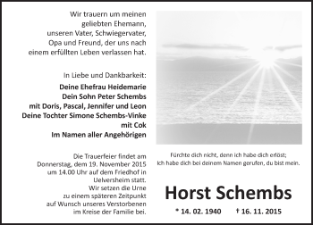 Traueranzeige von Horst Schembs von  Landskrone