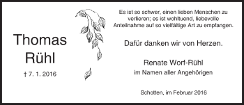 Traueranzeige von Thomas Rühl von  Sonntags Anzeiger