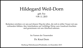 Traueranzeige von Hildegard Weil-Dorn von  Wiesbaden komplett