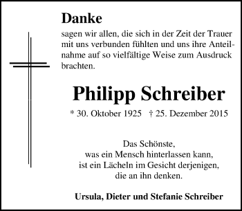Traueranzeige von Philipp Schreiber von  Allgemeine Zeitung Mainz