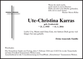 Traueranzeige von Ute-Christina Karras von  Wiesbaden komplett