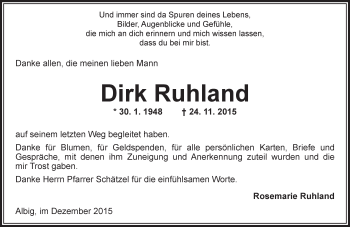 Traueranzeige von Dirk Ruhland von  Allgemeine Zeitung Alzey