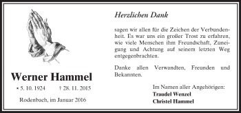 Traueranzeige von Werner Hammel von  Sonntags Anzeiger