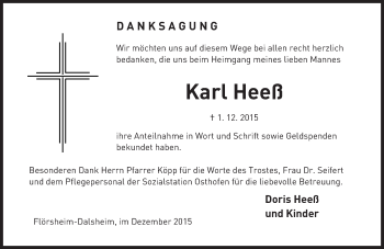 Traueranzeige von Karl Heeß von  Wormser Zeitung