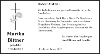 Traueranzeige von Martha Bittner von  Rheingau