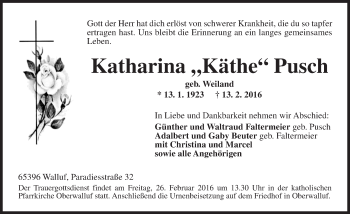 Traueranzeige von Katharina Pusch von  Rheingau