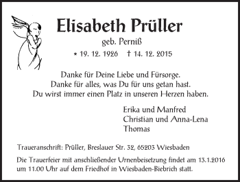 Traueranzeige von Elisabeth Prüller von  Wiesbaden komplett
