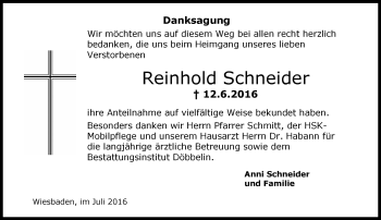 Traueranzeige von Reinhold Schneider von Trauerportal Rhein Main Presse