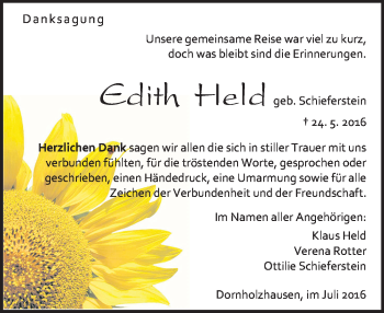 Traueranzeige von Edith Held von  Gießener Anzeiger