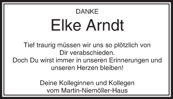Traueranzeige von Elke Arndt von  Usinger Anzeiger