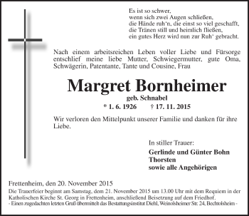 Traueranzeige von Margret Bornheimer von  Wormser Zeitung