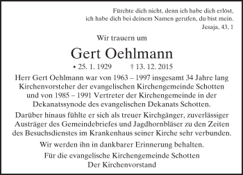 Traueranzeige von Gert Oehlmann von  Kreisanzeiger