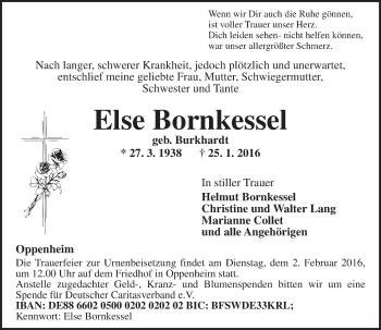 Traueranzeige von Else Bornkessel von  Allgemeine Zeitung Mainz