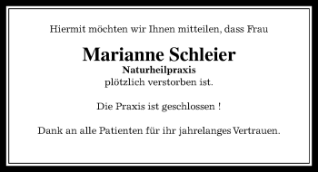 Traueranzeige von Marianne Schleier von  Gießener Anzeiger