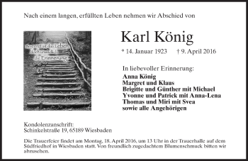Traueranzeige von Karl König von  Wiesbaden komplett