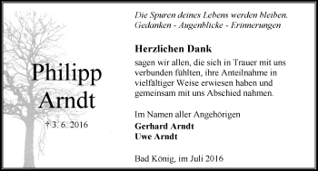 Traueranzeige von Philipp Arndt von Trauerportal Echo Online