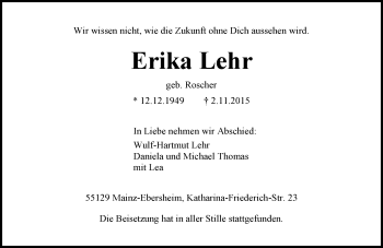 Traueranzeige von Erika Lehr von  Wiesbaden komplett