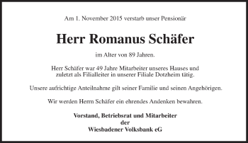 Traueranzeige von Romanus Schäfer von  Wiesbaden komplett
