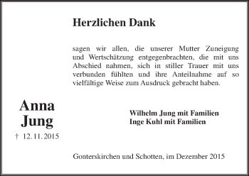 Traueranzeige von Anna Jung von  Gießener Anzeiger