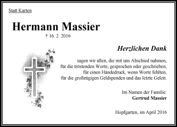 Traueranzeige von Hermann Massier von  OK Oberhessen Kurier