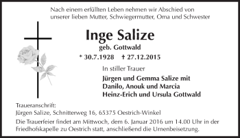 Traueranzeige von Inge Salize von  Rheingau