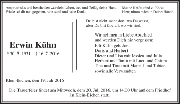 Traueranzeige von Erwin Kühn von  Gießener Anzeiger
