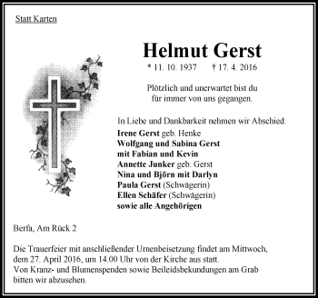 Traueranzeige von Helmut Gerst von VRM Trauer