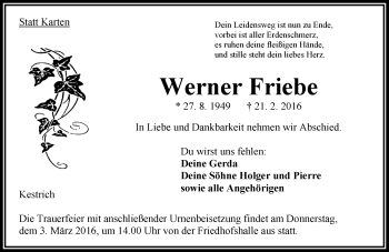 Traueranzeige von Werner Friebe von VRM Trauer