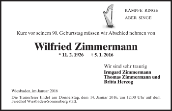 Traueranzeige von Wilfried Zimmermann von  Wiesbaden komplett