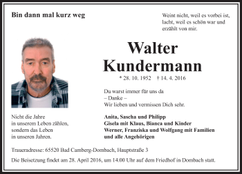 Traueranzeige von Walter Kundermann von  Camberger Anzeiger
