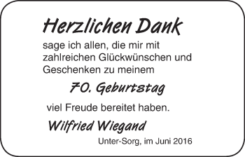 Traueranzeige von Wilfried Wiegand von VRM Trauer