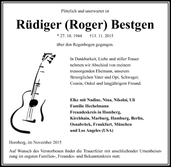 Traueranzeige von Rüdiger Bestgen von VRM Trauer