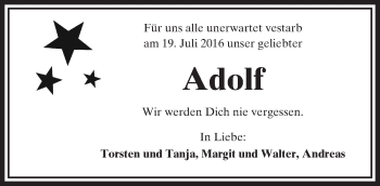 Traueranzeige von Adolf Schmidt von  Kreisanzeiger