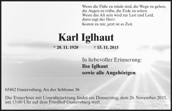 Traueranzeige von Karl Iglhaut von  Allgemeine Zeitung Mainz