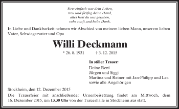 Traueranzeige von Willi Deckmann von  Kreisanzeiger
