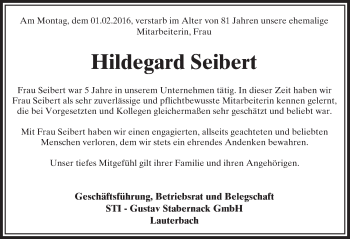 Traueranzeige von Hildegard Seibert von VRM Trauer