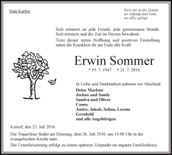 Traueranzeige von Erwin Sommer von VRM Trauer